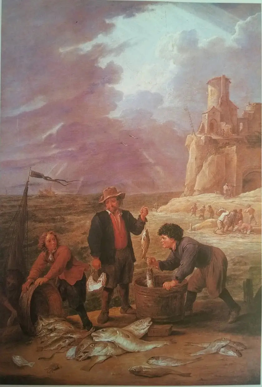 Le retour des pêcheurs avec leurs prises - David Teniers le Jeune image 1 reproduction artisanale de tableau