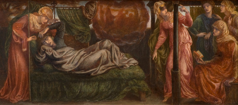 The Dream of Dante on the Day of Beatrice's Death (predella, left panel) - Dante Gabriel Rossetti