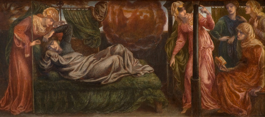 The Dream of Dante on the Day of Beatrice's Death (predella, left panel) - Dante Gabriel Rossetti