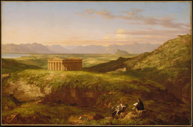 The Temple of Segesta with the artist drawing - Thomas Cole