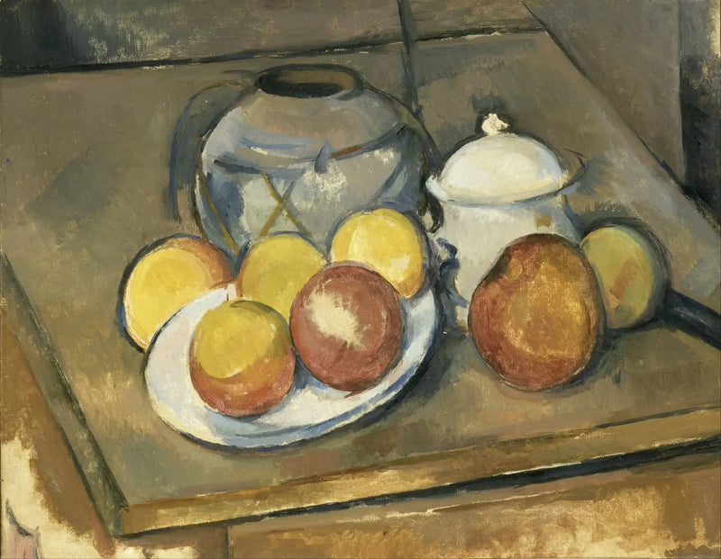 The straw vase, sugar bowl and apples - Paul Cézanne