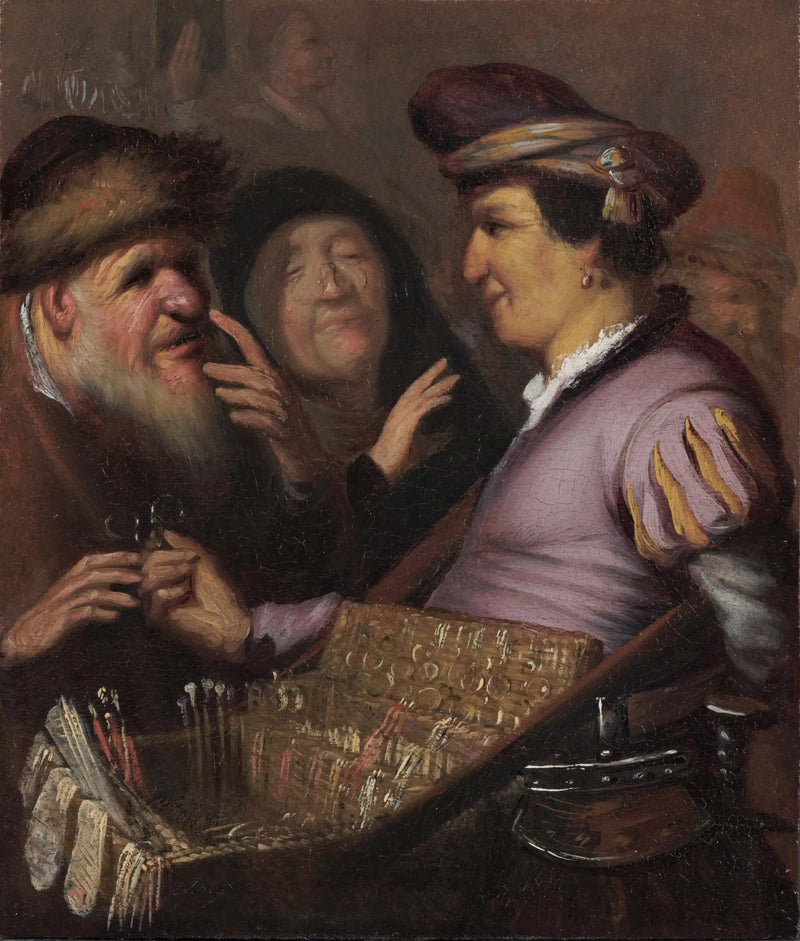 The lunettes seller (A peddler selling glasses, View) - Rembrandt