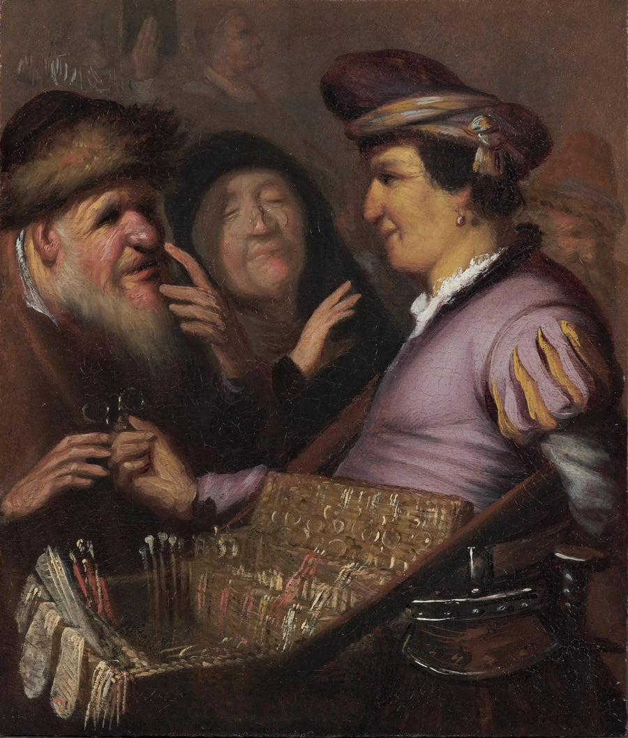 The lunettes seller (A peddler selling glasses, View) - Rembrandt
