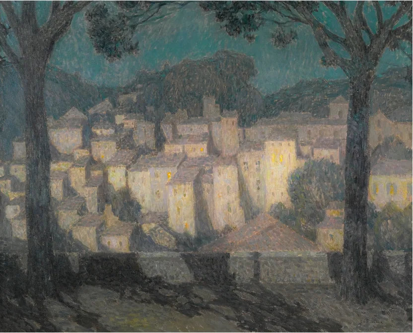 Le village au clair de lune (représentation de Bormes-les-Mimosas) - Henri Le Sidaner image 1 copie peinte à la main à l’huile