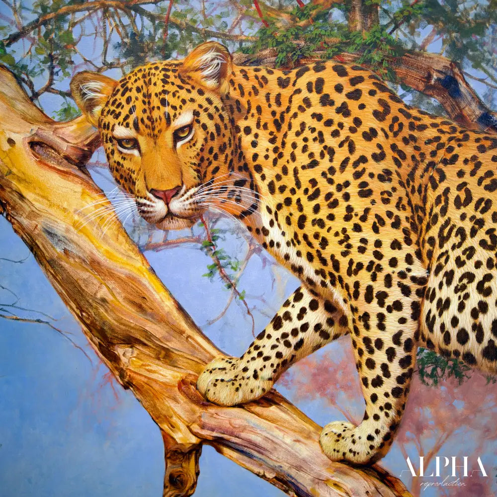 Leopard in a Tree – Somchai | 150 x 100 cm Reproductions de tableaux à la peinture à l’huile