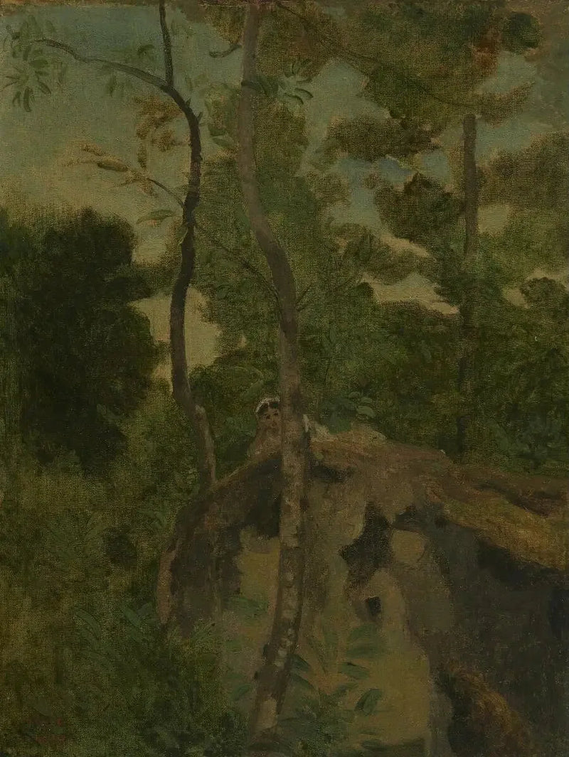 Les Alinges. Young girl lying on a rock under the trees - Jean-Baptiste Camille Corot