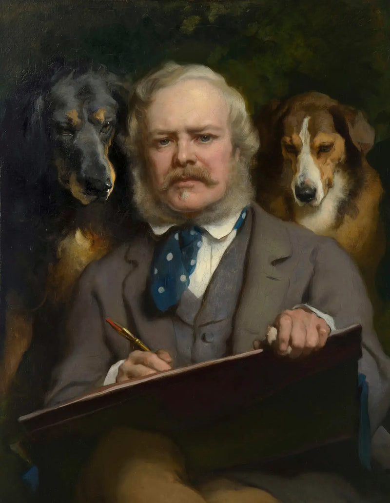 Les Connaisseurs : Portrait de l'artiste avec deux chiens - Edwin Henry Landseer
