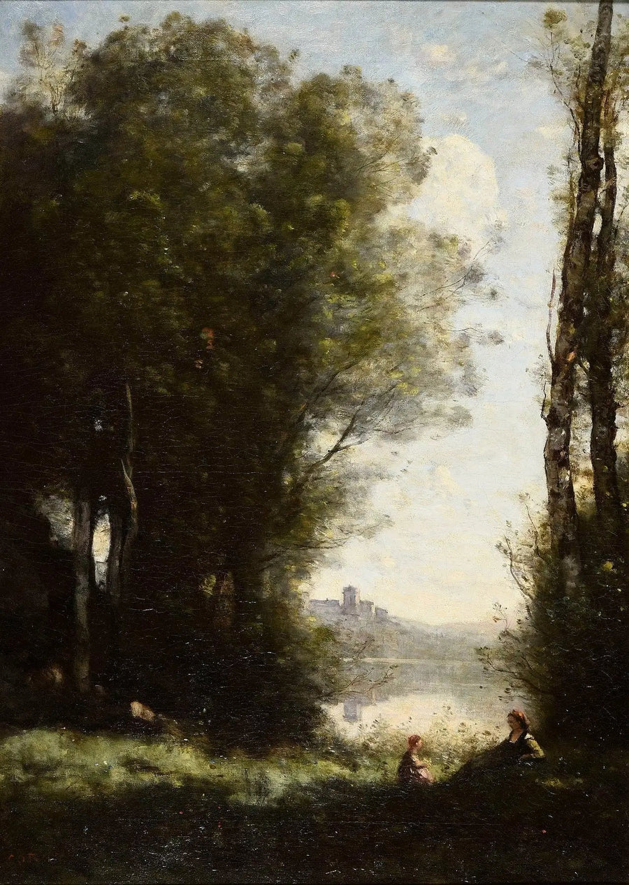 The Two Sisters Under the Trees by the Lake - Jean-Baptiste Camille Corot
