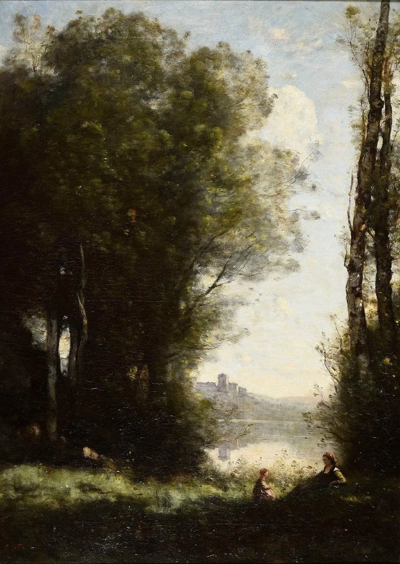 The Two Sisters Under the Trees by the Lake - Jean-Baptiste Camille Corot