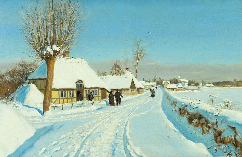 The faithful se dirigent vers l'église le matin de Noël. - H. A. Brendekilde