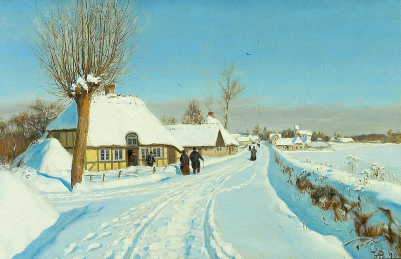 The faithful se dirigent vers l'église le matin de Noël. - H. A. Brendekilde