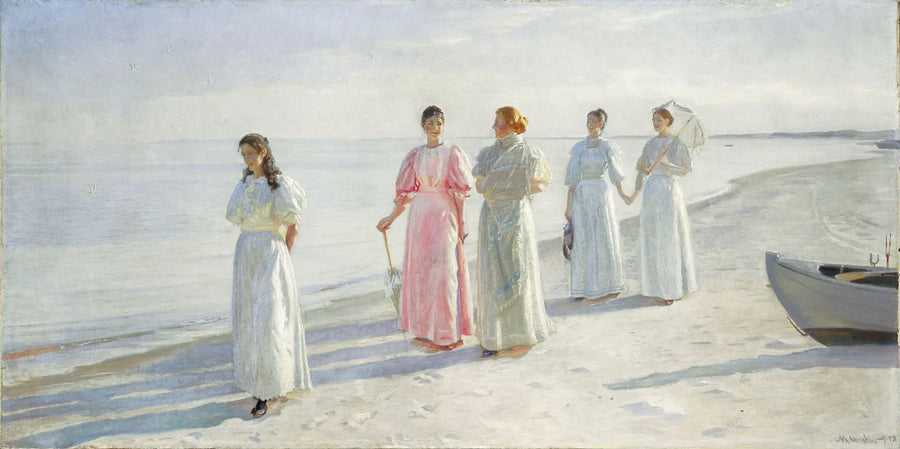 Girls on the beach. The Holst sisters in Skagen Sønderstrand. -Michael Peter Ancher
