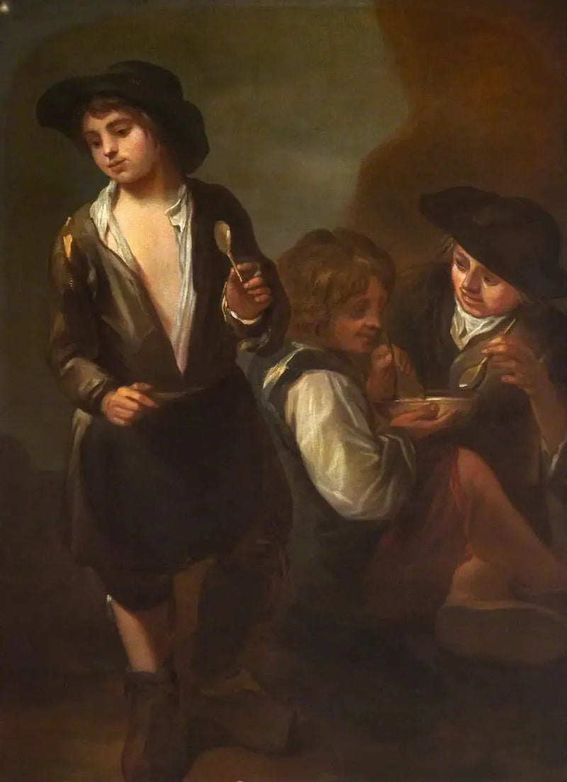 The street kids eat (diptych, left panel) - Bartolomé Esteban Murillo