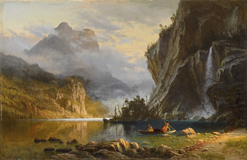 The Indians practice spear fishing - Albert Bierstadt