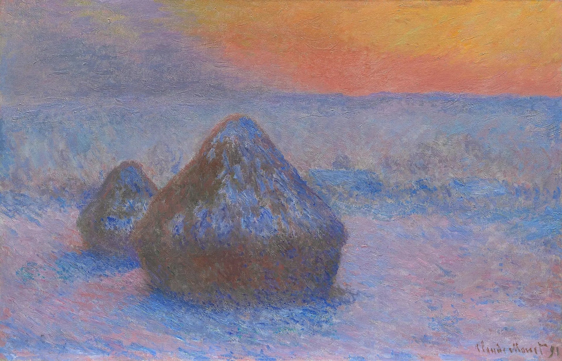 Les meules de blé (souris, effet de neige) - Claude Monet image 1 copie peinte à la main à l’huile