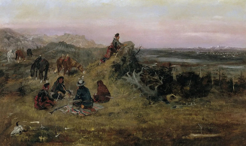 Les Piégans prepare to steal the horses of the crows - Charles Marion Russell