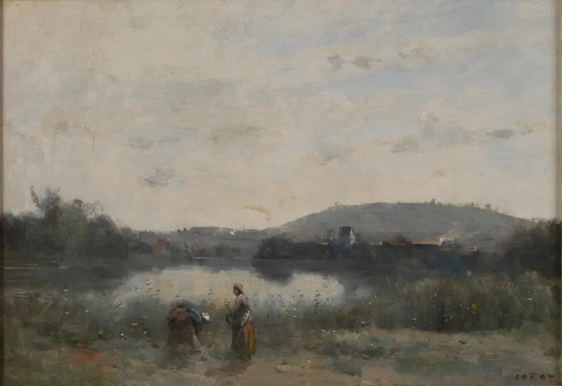 The banks of a river dominated in the distance by hills - Jean-Baptiste Camille Corot