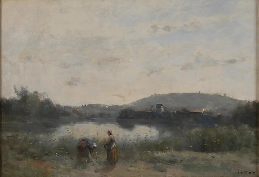 The banks of a river dominated in the distance by hills - Jean-Baptiste Camille Corot