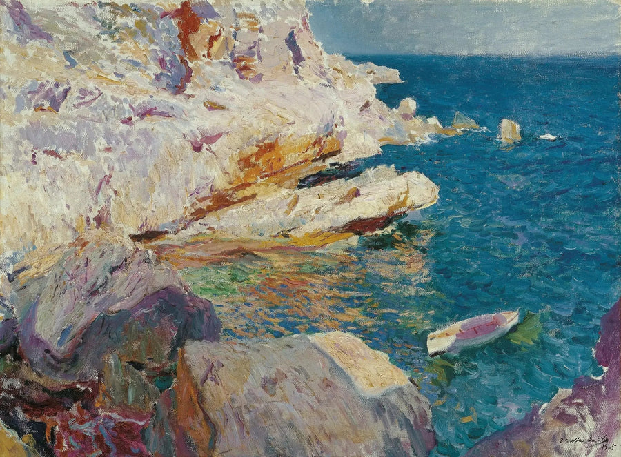 The rocks of Jávea and the white boat - Joaquín Sorolla