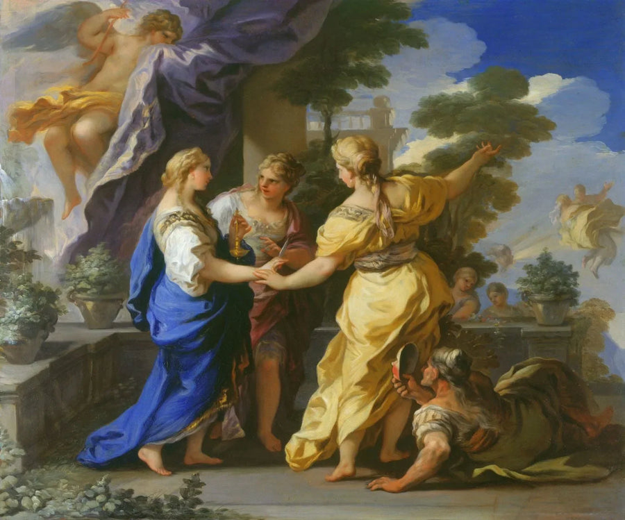 The Sisters of Psyche offer her a lamp and a dagger. - Luca Giordano