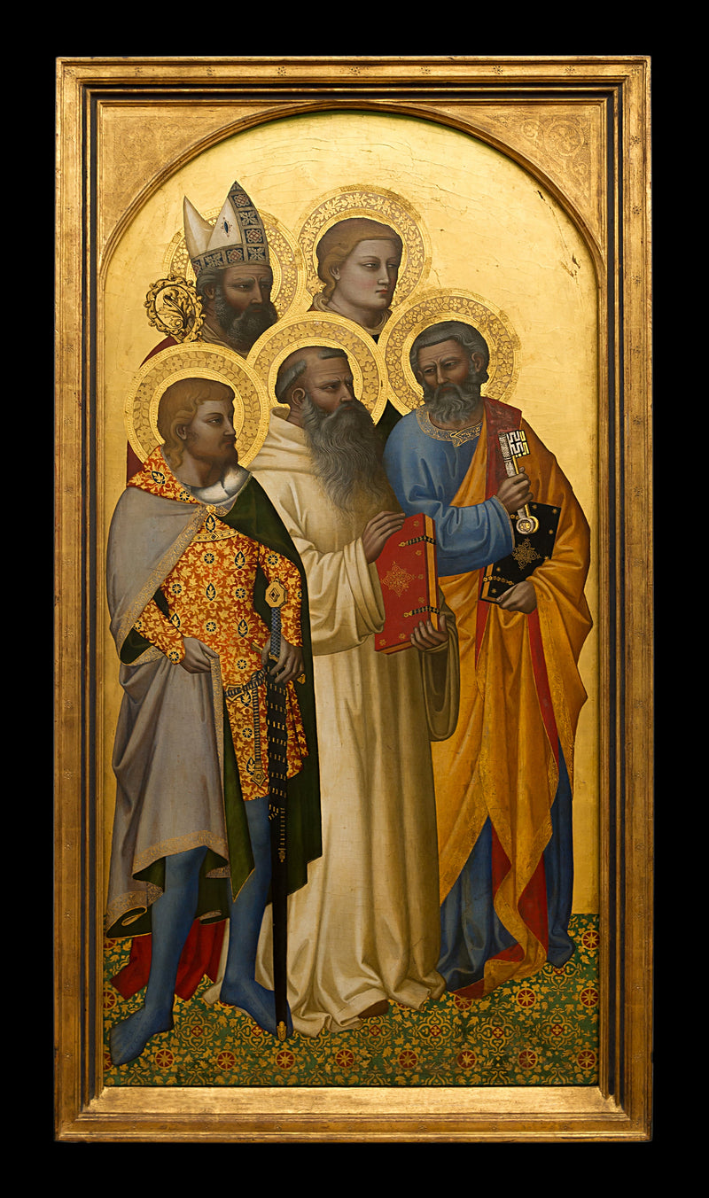 Saints Peter, Benoît, Julien (?), Étienne (?) and a saint bishop (Nicolas of Bari?). - Nardo di Cione