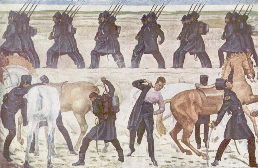 The soldiers se préparent - Ferdinand Hodler