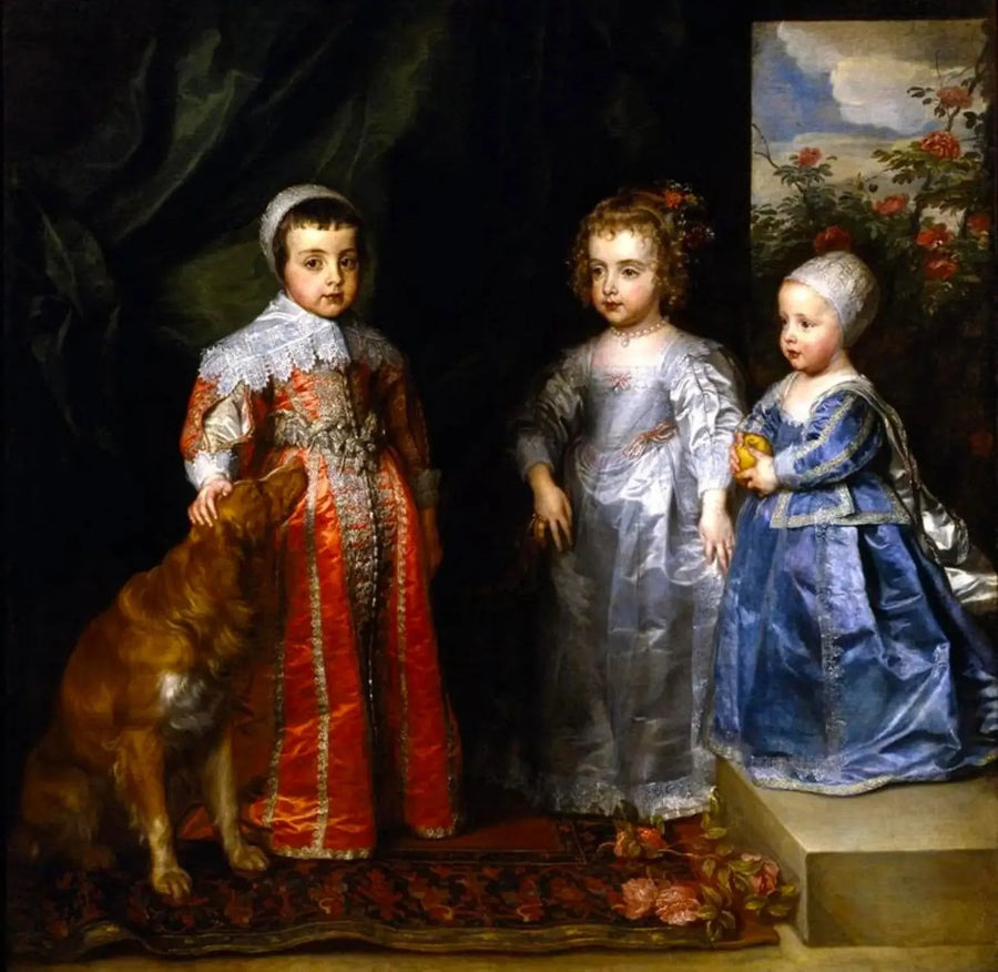 The three eldest children of Charles I Stuart (1600-1649) and Henriette Marie of Bourbon (1609-1669), Charles (1630-1685), Marie (1631-1666), and James (1633-1685) - Antoine van Dyck