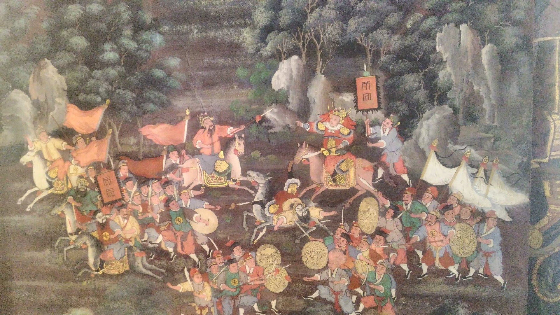 Les Trois Royaumes, panneau 6 de Wat Bowonniwet, Ateliers de Wat Bowonniwet, XIXe siècle