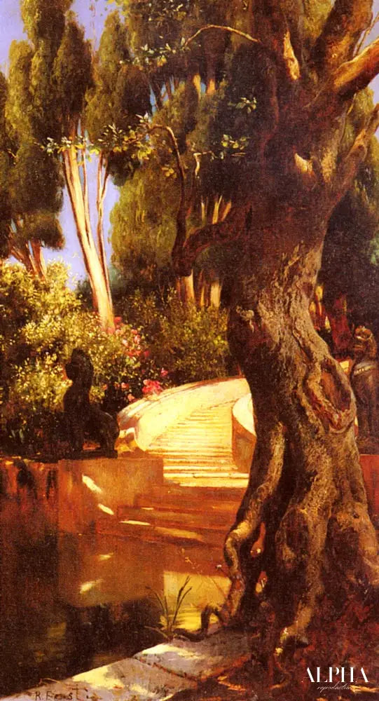 L'escalier sous les arbres - Rudolf Ernst - Reproductions de tableaux et peintures haut de gamme