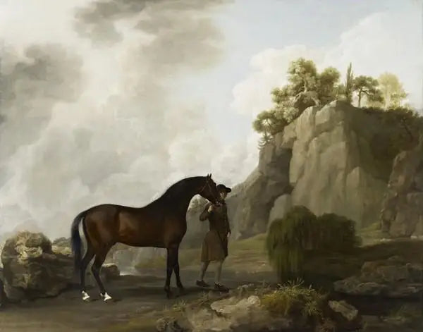 The Arabian stallion of Marquis de Rockingham led by a groom at Creswell Crags - George Stubbs