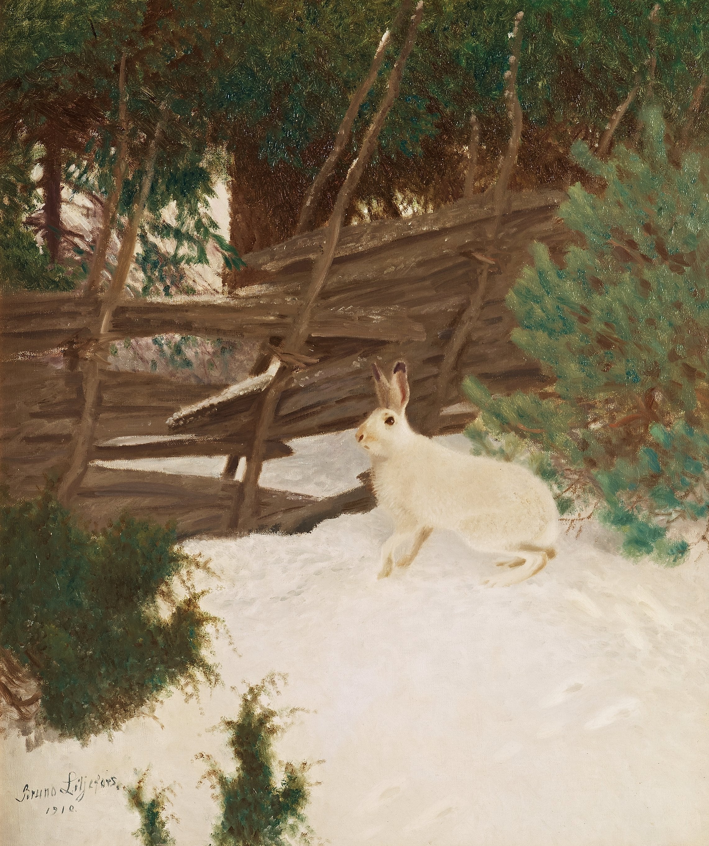 Lièvre d'hiver - Bruno Liljefors image 1 copie peinte à la main à l’huile