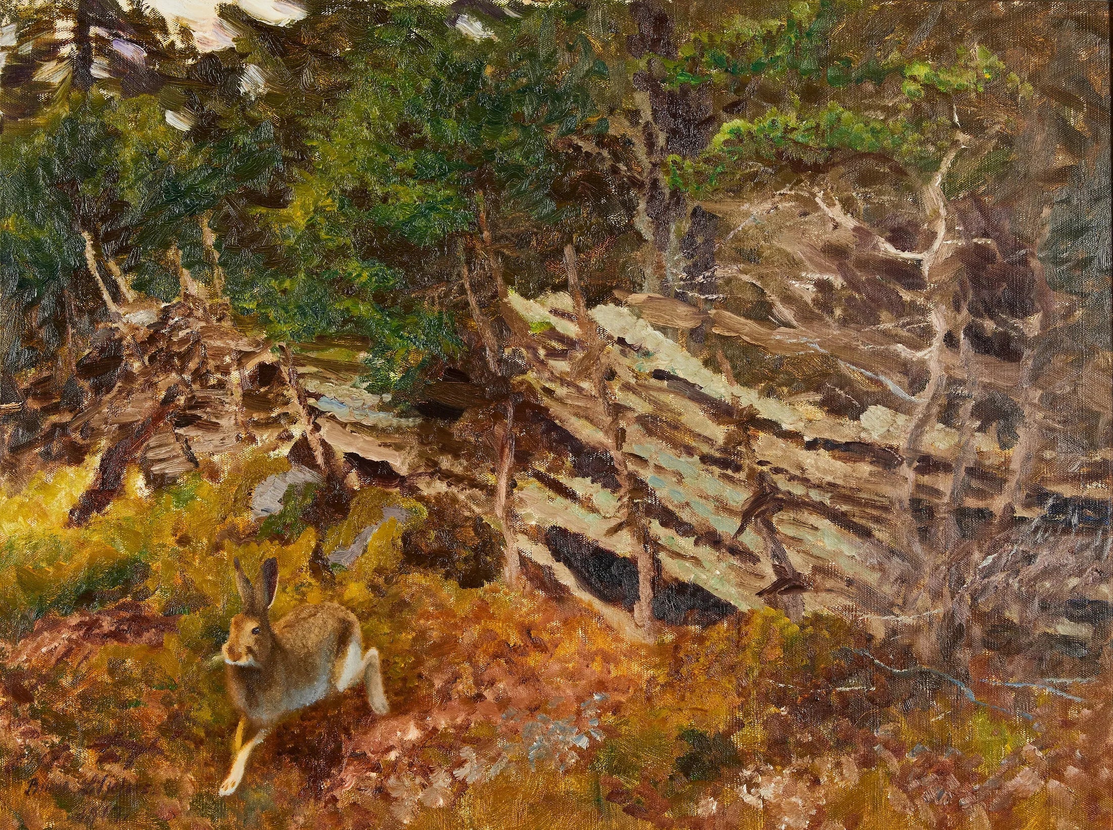 Lièvre dans un paysage forestier - Bruno Liljefors image 1 copie de tableau peinte à la main