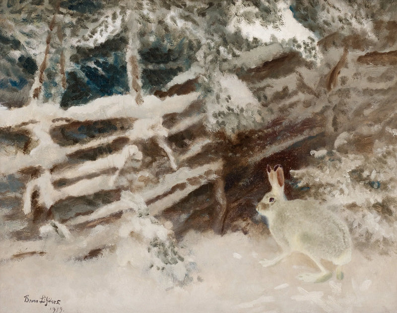Hare in a winter landscape - Bruno Liljefors