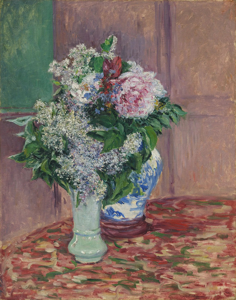 Lilacs and Peonies in Two Vases - Gustave Caillebotte