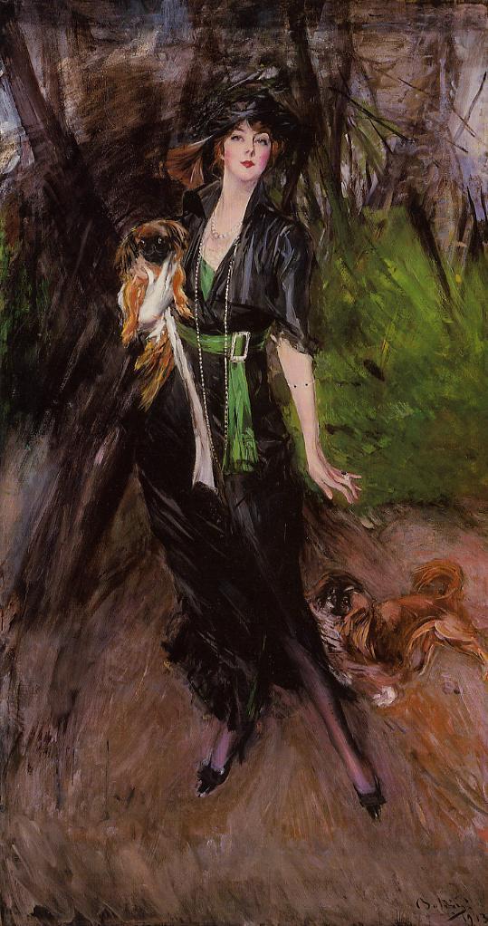 Lina Bilitis, with two Pekingese - Giovanni Boldini
