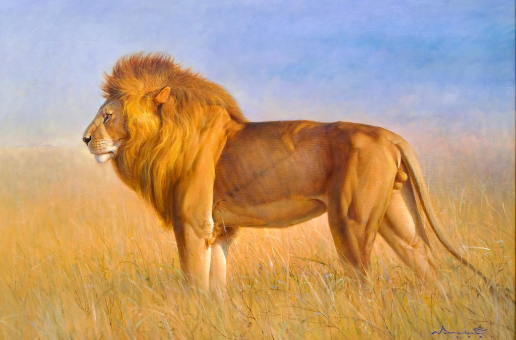 Lion dans la savane | 150 x 100 cm image 1 reproduction réalisée par Alpha Reproduction