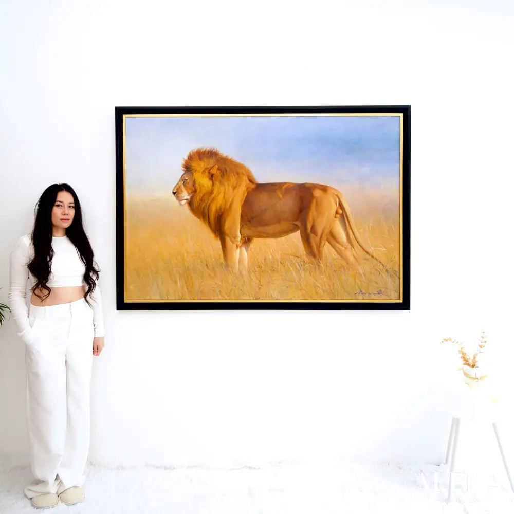 Lion in the Savannah – Somchai | 150 x 100 cm Reproductions de tableaux à la peinture à l’huile