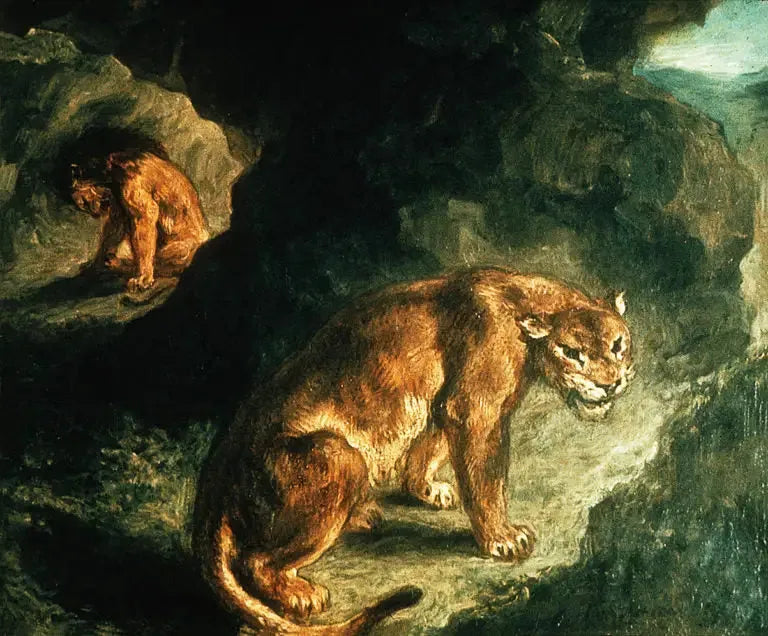 Lioness and Lion in Their Den - Eugène Delacroix