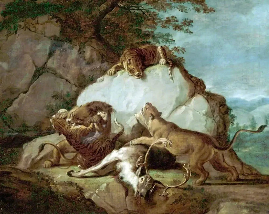 Lions and tigers fighting for a deer - George Stubbs