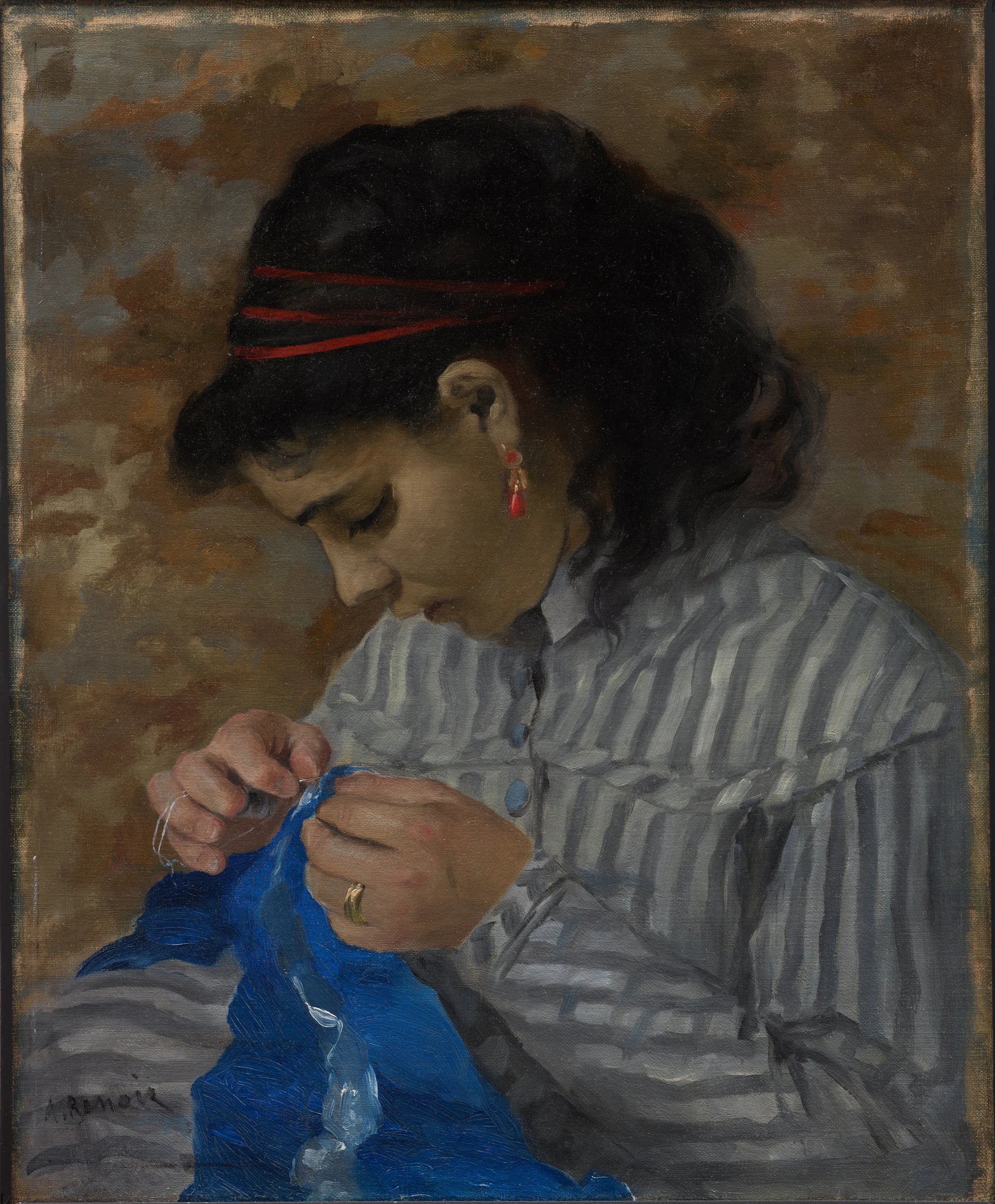 Lise cousant, portrait de Lise Tréhot peint par Renoir vers 1867–1868