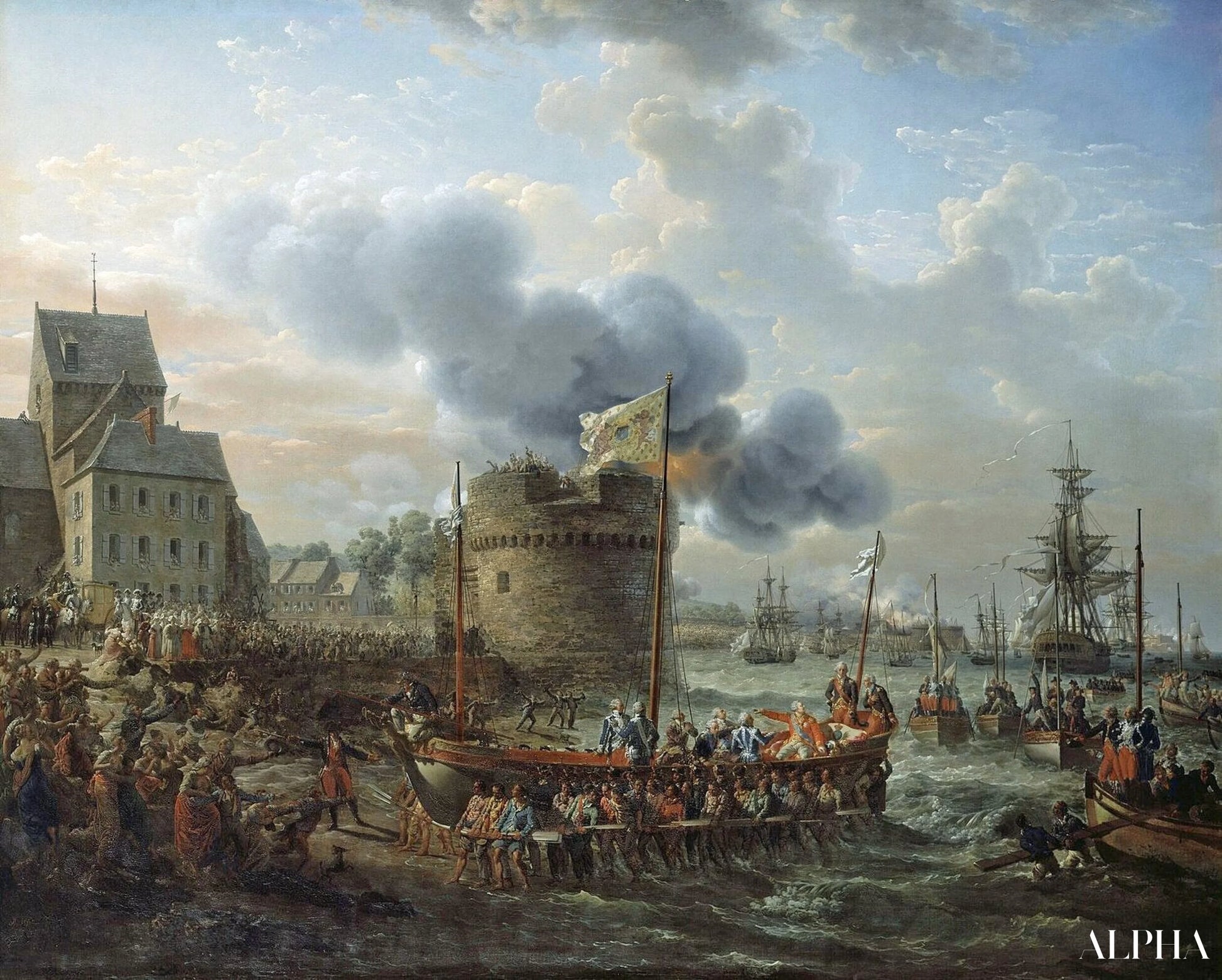 Louis XVI visitant le port de Cherbourg en 1786 - Louis Philippe Crepin - Reproductions de tableaux et peintures haut de gamme