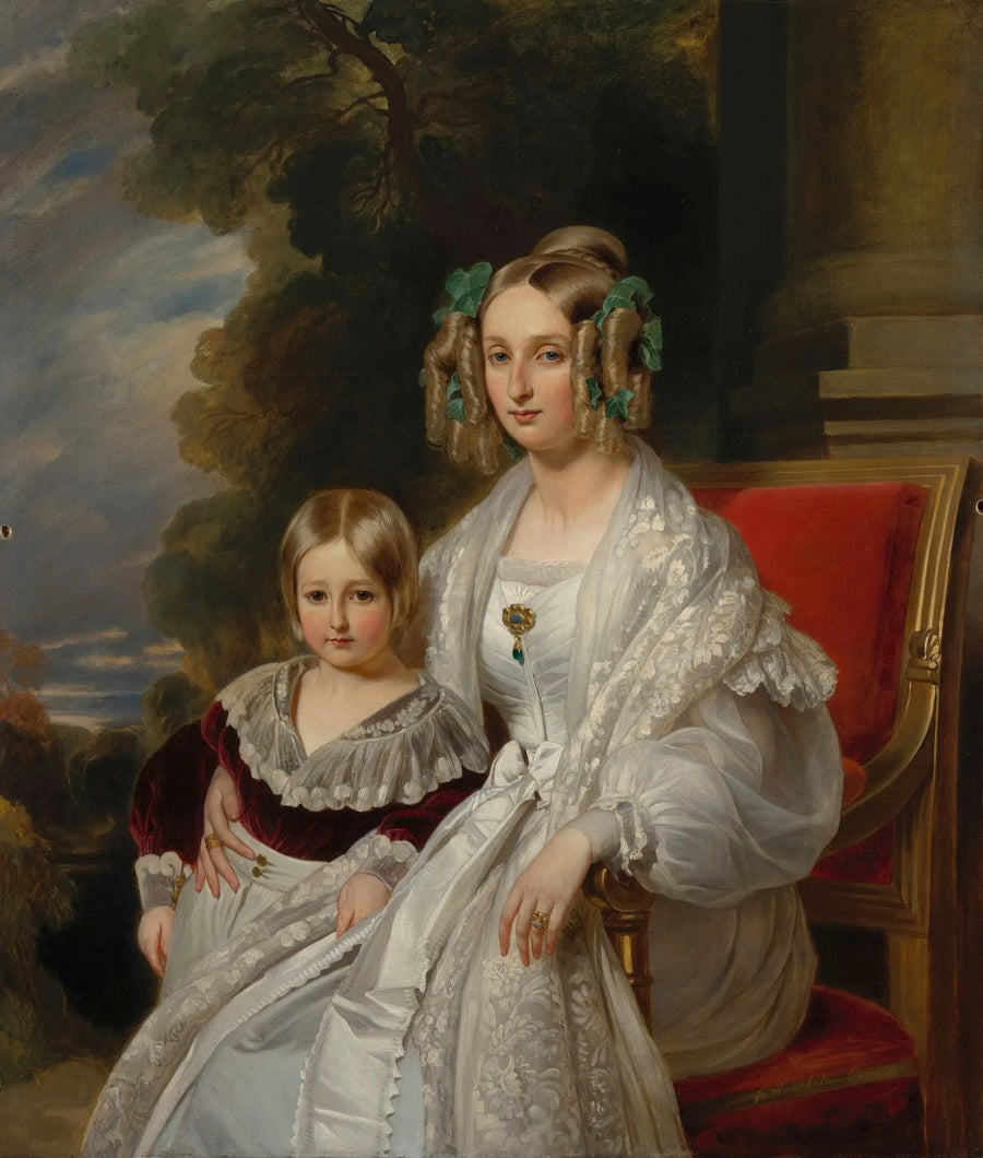 Louise, Queen of the Belgians with Léopold, Duke of Brabant, future Léopold II, King of the Belgians