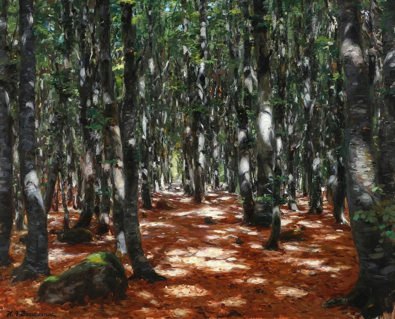 Sunlight through the beech trees. - H. A. Brendekilde
