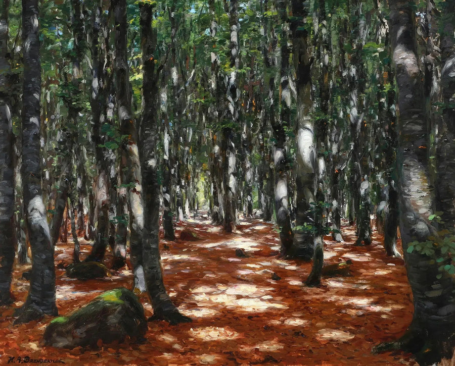 Sunlight through the beech trees. - H. A. Brendekilde