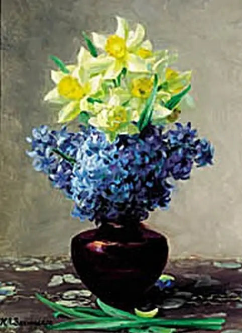 Lys et jacinthes de Carême dans un bocal. - H. A. Brendekilde - Alpha Reproduction