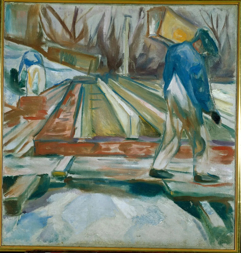 Mason at work on the studio building - Edvard Munch