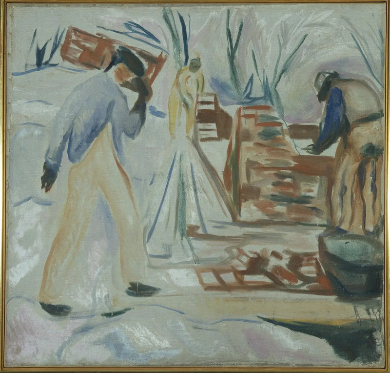 Mason at work on the studio building - Edvard Munch