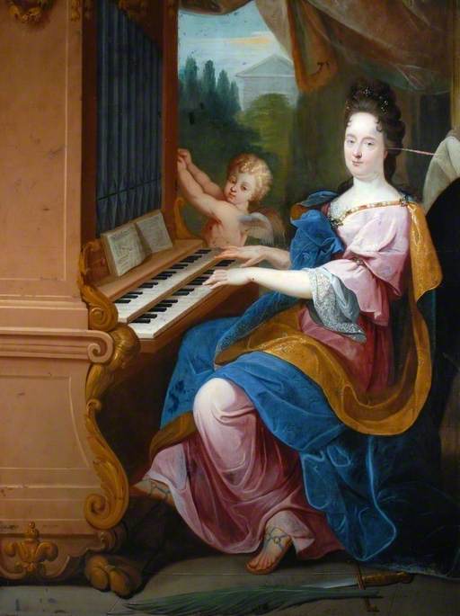 Madame de Maintenon dans le rôle de Sainte Cécile et un garçon (peut-être le duc de Maine) dans celui d'un ange soufflant dans un orgue - Jean-Baptiste Jouvenet