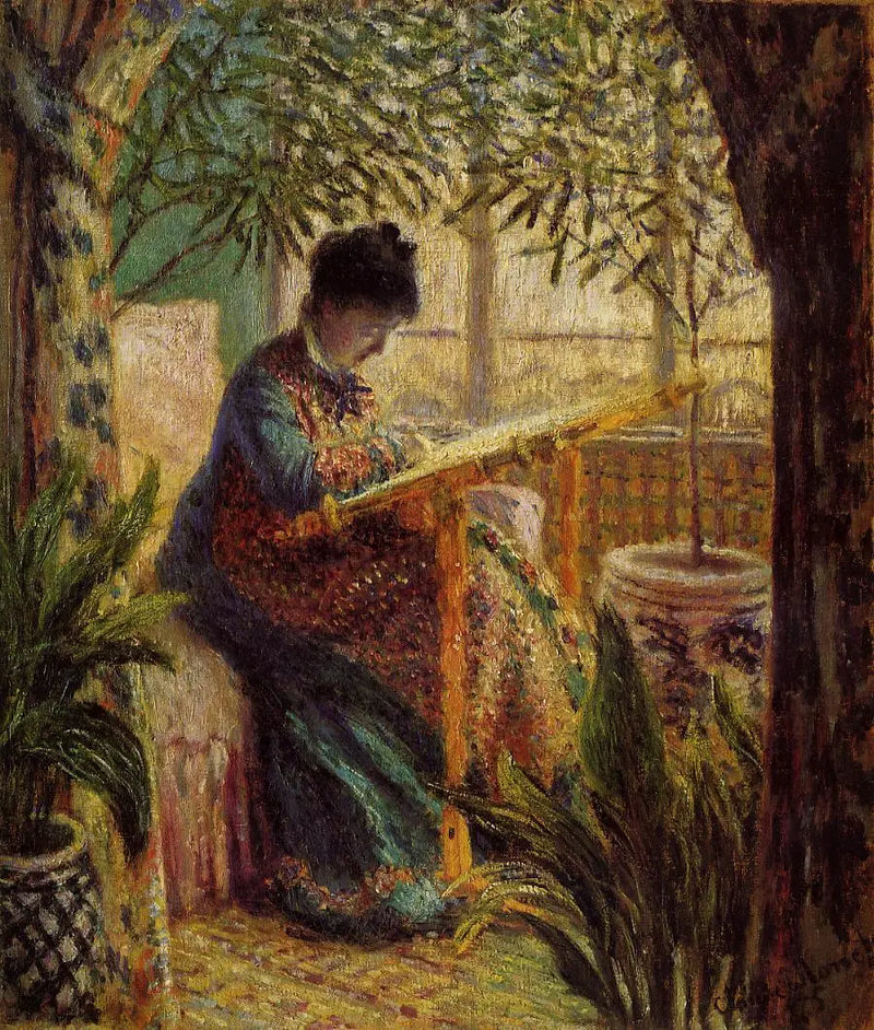 Madame Monet Embroidering (Camille at the frame) - Claude Monet