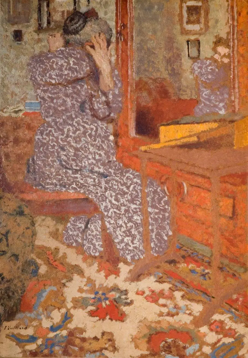 Madame Vuillard arranging her hair - Édouard Vuillard